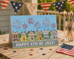4th of July Cards – Patriotic Realtor Holiday Cards With American Neighborhood Fireworks