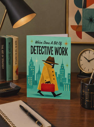 Funny Cartoon Detective We Miss Your Business Cards for Customers