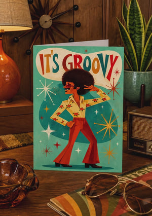 Business Thank You Cards – Retro 70s Style Disco Dancer Card With Premium Card Stock