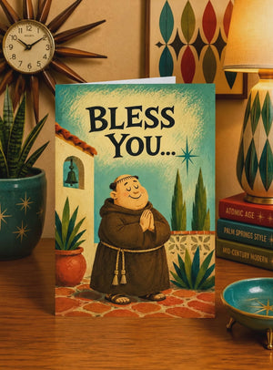 Thank You Cards - Funny Retro Business Greeting With Cartoon Friar Design