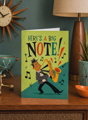 Funny Saxophone Thank You Retro Style Stationery | Mid Century Modern Card