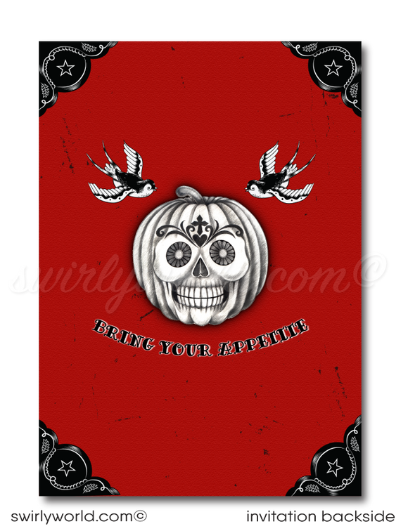 Punk Rock Rockabilly Sugar Skull Dia de los Muertos Halloween Party Invitation Digital File