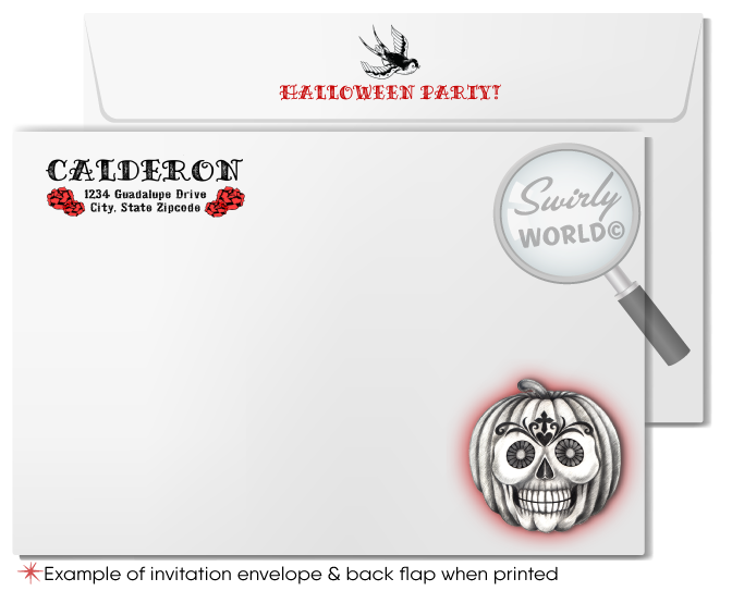 Unleash your punk rock style with our Day of the Dead inspired rockabilly hellfire Halloween invitations! Featuring a vintage sugar skull, tattoo-inspired swallows, and gothic red roses, these editable digital invites are perfect for creating a unique and unforgettable event. Download instantly and share with ease!