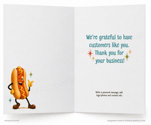 Quite Frankly™ Retro Hot Dog Thank You Card | Vintage BBQ Customer Appreciation Card