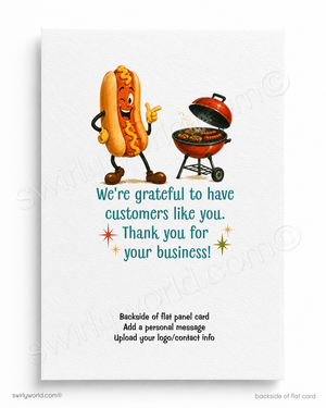 Retro Hot Dog Thank You Flat Card | Vintage BBQ Customer Appreciation Card