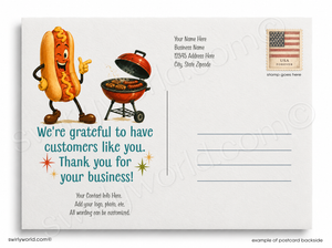 Quite Frankly™ Retro Hot Dog Thank You Card | Vintage BBQ Customer Appreciation Card