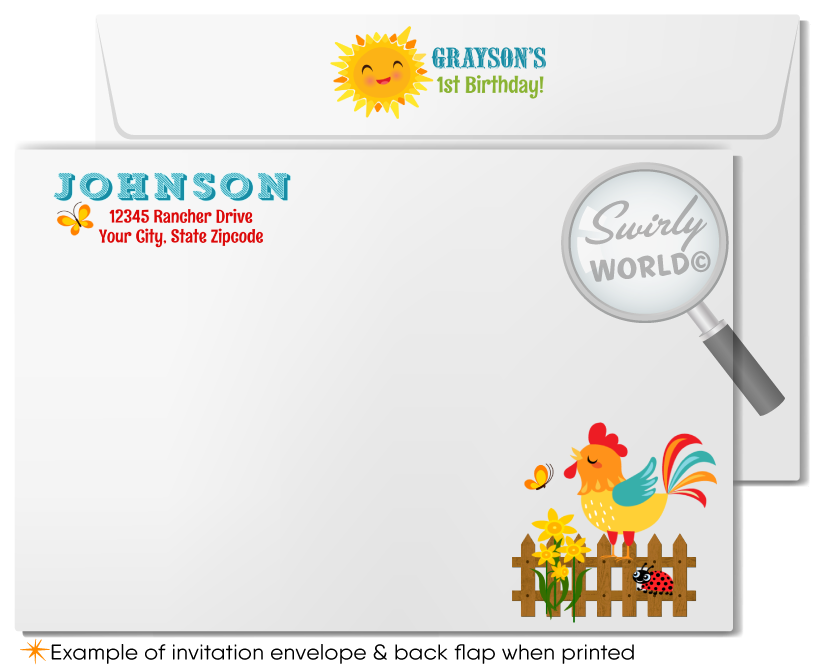 Country Barnyard Farm Animals Rancher Farmer 1st Birthday Invites for Boys or Girls