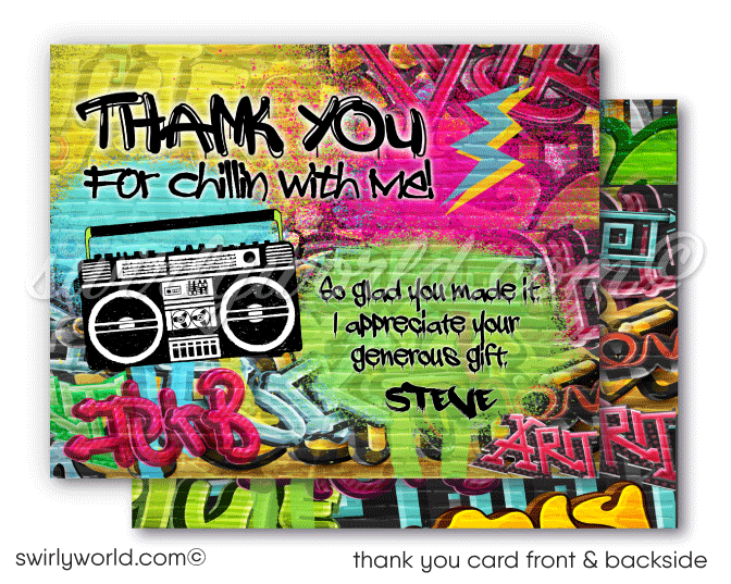 Old School 80s-90s Hip-Hop Rap Graffiti Art Ghetto Blaster 40th Birthday Party Invites thank you cards