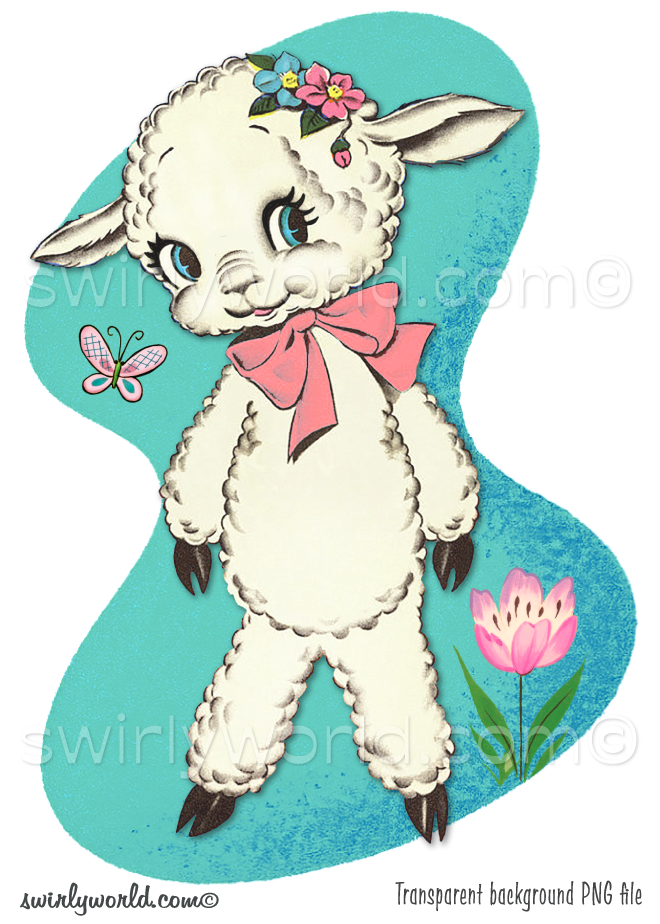 Vintage Kitschy Mod Spring Easter Animals Clipart – 1940s-1950s Mid-Century PNG Bundle – Digital Downloads