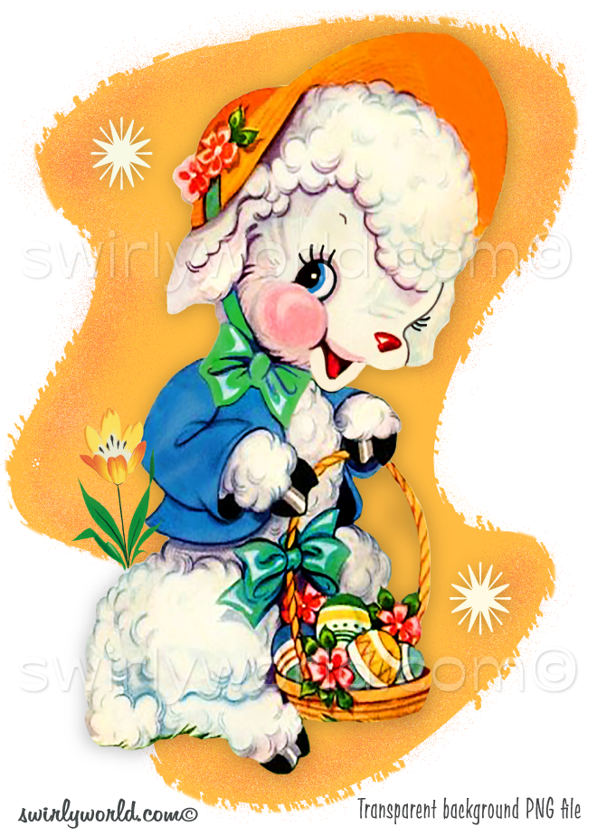 Vintage Kitschy Mod Spring Easter Animals Clipart – 1940s-1950s Mid-Century PNG Bundle – Digital Downloads