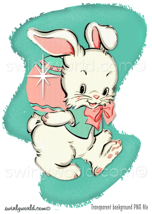 Vintage Kitschy Mod Spring Easter Animals Clipart – 1940s-1950s Mid-Century PNG Bundle – Digital Downloads