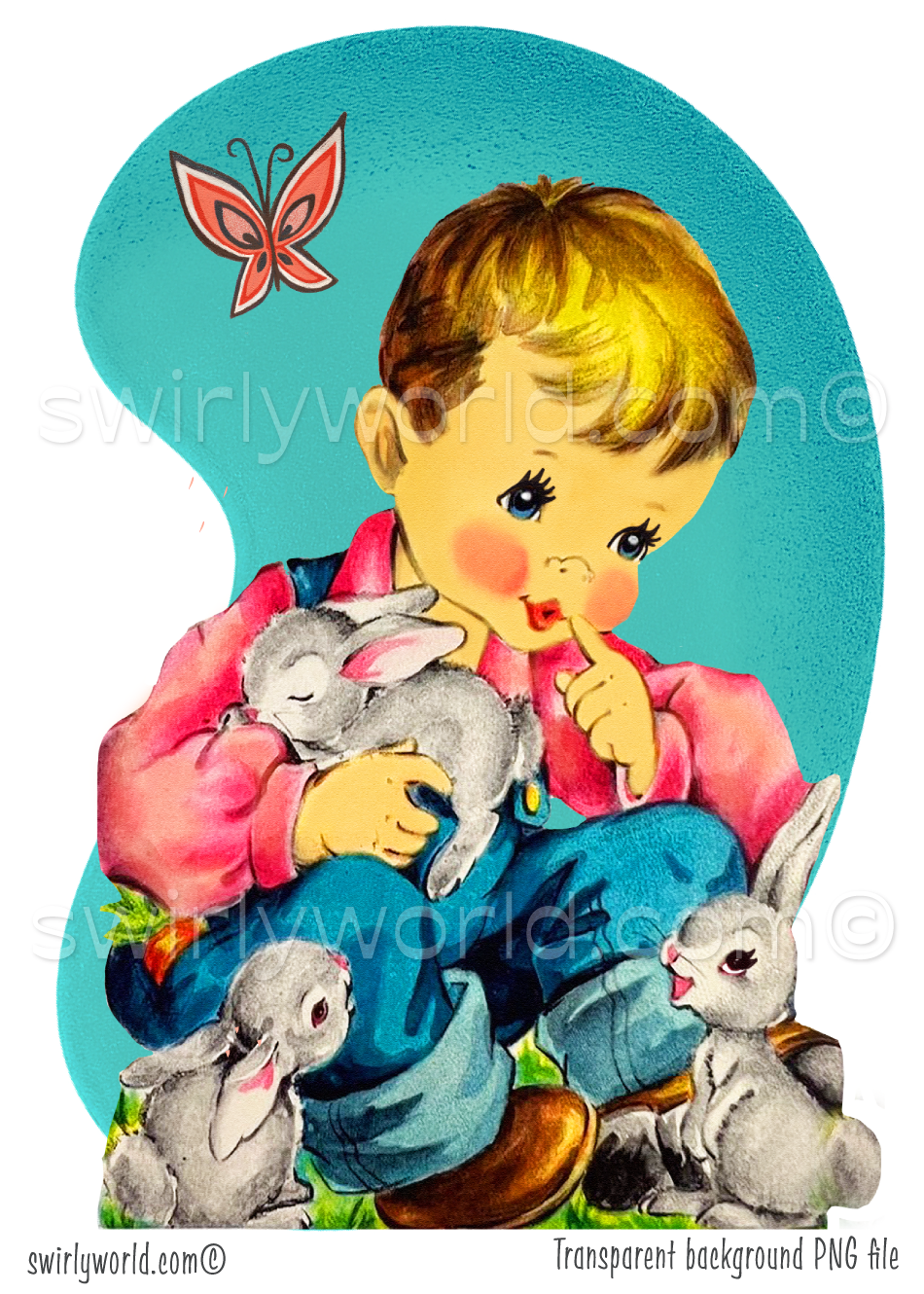 Vintage Kitschy Spring Easter Girls and Boys Clipart – 1940s-1950s Mid-Century PNG Bundle – Digital Downloads