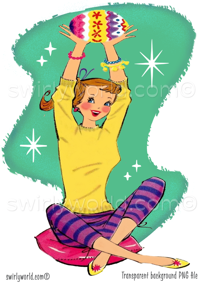 Vintage Kitschy Spring Easter Girls and Boys Clipart – 1940s-1950s Mid-Century PNG Bundle – Digital Downloads