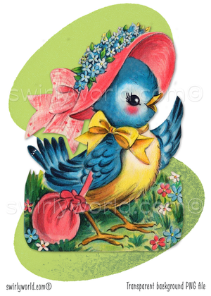 Vintage Kitschy Spring Easter Birds Clipart – 1940s-1950s Mid-Century PNG Bundle – Digital Downloads