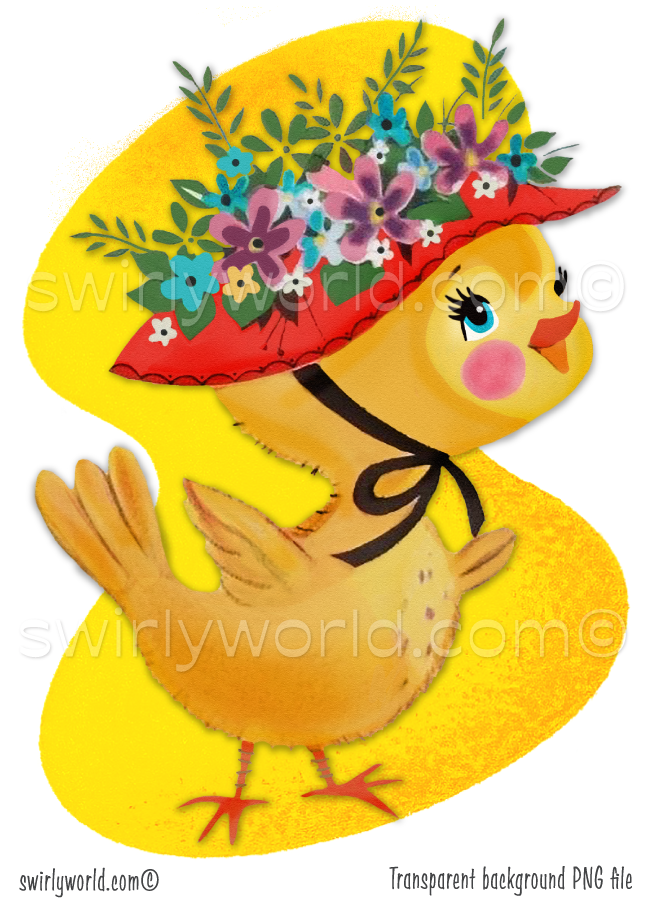 Vintage Kitschy Spring Easter Birds Clipart – 1940s-1950s Mid-Century PNG Bundle – Digital Downloads
