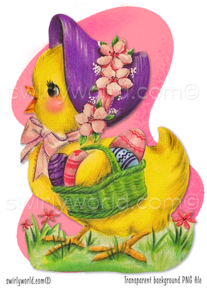 Vintage Kitschy Spring Easter Birds Clipart – 1940s-1950s Mid-Century PNG Bundle – Digital Downloads