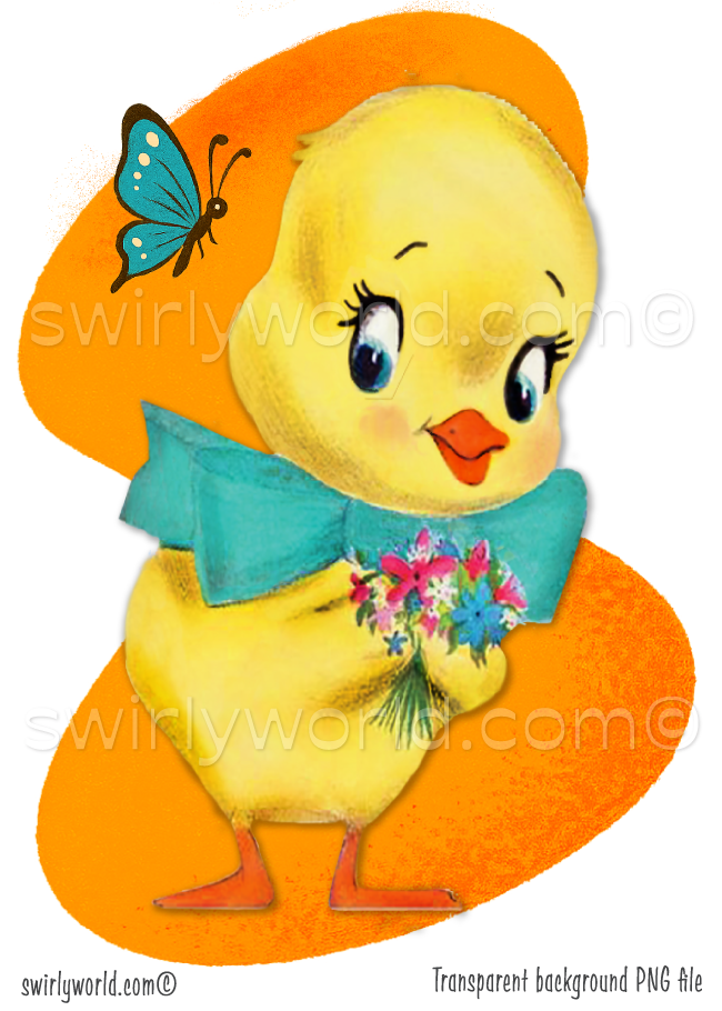 Vintage Kitschy Spring Easter Ducks and Chicks Clipart – 1940s-1950s Mid-Century PNG Bundle – Digital Downloads