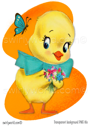 Vintage Kitschy Spring Easter Ducks and Chicks Clipart – 1940s-1950s Mid-Century PNG Bundle – Digital Downloads