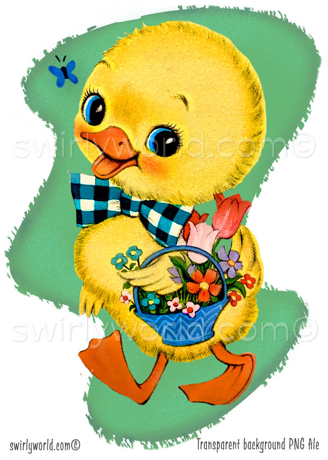 Vintage Kitschy Spring Easter Ducks and Chicks Clipart – 1940s-1950s Mid-Century PNG Bundle – Digital Downloads