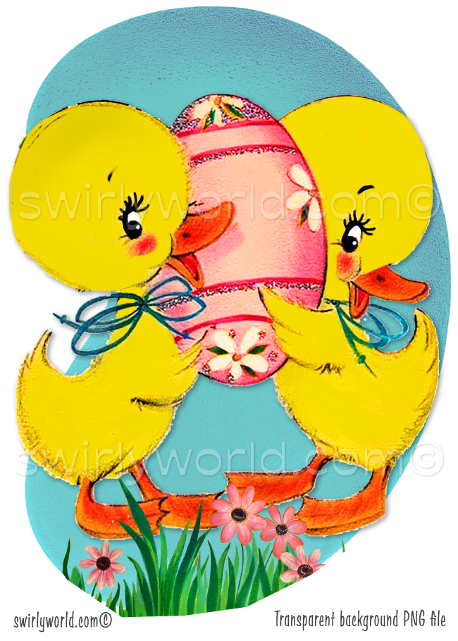 Vintage Kitschy Spring Easter Ducks and Chicks Clipart – 1940s-1950s Mid-Century PNG Bundle – Digital Downloads