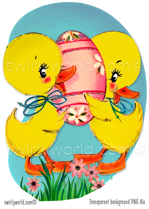Vintage Kitschy Spring Easter Ducks and Chicks Clipart – 1940s-1950s Mid-Century PNG Bundle – Digital Downloads