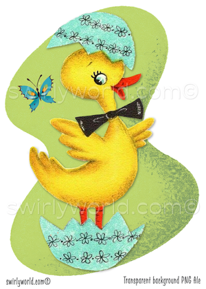 Vintage Kitschy Spring Easter Ducks and Chicks Clipart – 1940s-1950s Mid-Century PNG Bundle – Digital Downloads