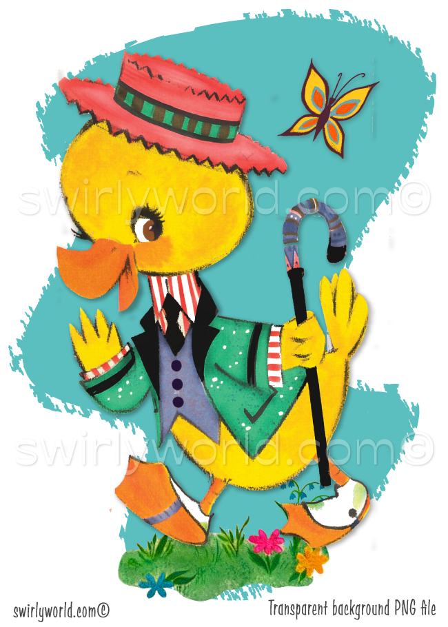 Vintage Kitschy Spring Easter Ducks and Chicks Clipart – 1940s-1950s Mid-Century PNG Bundle – Digital Downloads