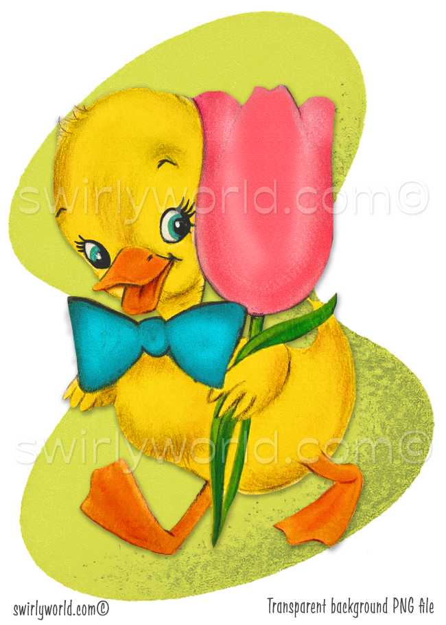 Vintage Kitschy Spring Easter Ducks and Chicks Clipart – 1940s-1950s Mid-Century PNG Bundle – Digital Downloads