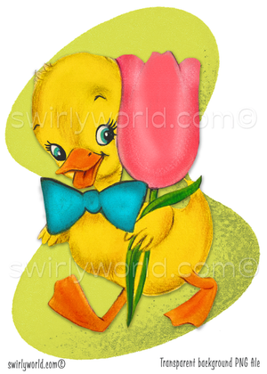 Vintage Kitschy Spring Easter Ducks and Chicks Clipart – 1940s-1950s Mid-Century PNG Bundle – Digital Downloads