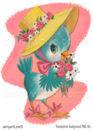 Vintage Kitschy Spring Easter Birds Clipart – 1940s-1950s Mid-Century PNG Bundle – Digital Downloads