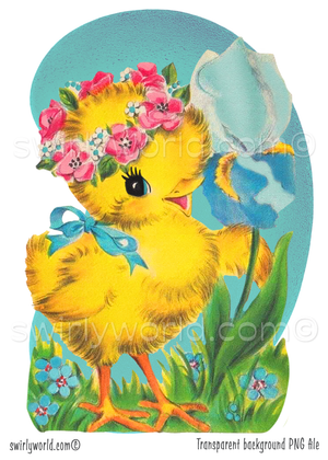 Vintage Kitschy Spring Easter Birds Clipart – 1940s-1950s Mid-Century PNG Bundle – Digital Downloads