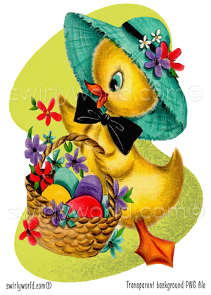 Vintage Kitschy Spring Easter Birds Clipart – 1940s-1950s Mid-Century PNG Bundle – Digital Downloads