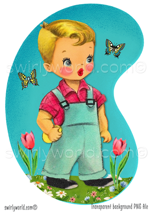 Vintage Kitschy Spring Easter Girls and Boys Clipart – 1940s-1950s Mid-Century PNG Bundle – Digital Downloads