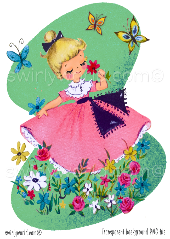 Vintage Kitschy Spring Easter Girls and Boys Clipart – 1940s-1950s Mid-Century PNG Bundle – Digital Downloads