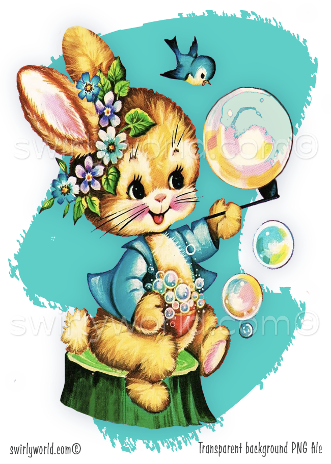 A rare collection of vintage 1940s-1950s style woodland forest animals like bears, bunny rabbits, and deers that are perfect for a retro, mid-century modern kitschy baby nursery. Illustrations have mcm shaped boomerang and kidney bean backgrounds.