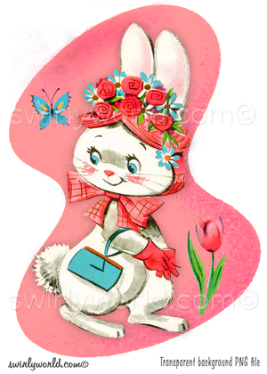 Vintage Kitschy Mod Spring Easter Animals Clipart – 1940s-1950s Mid-Century PNG Bundle – Digital Downloads