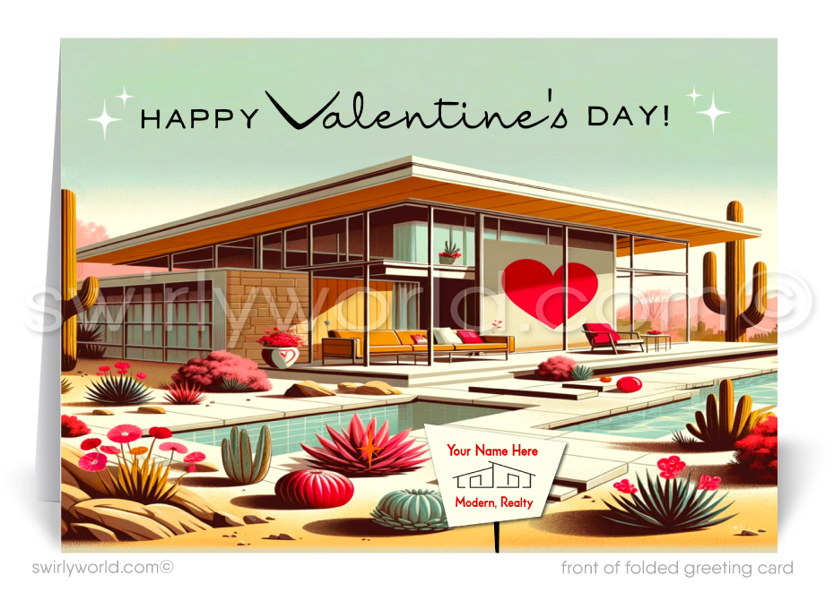 Retro MCM Mid-Century Home Atomic Desert Modern Valentine's Day Cards for Realtors