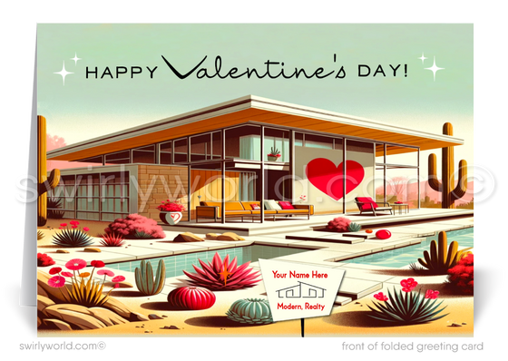 Retro MCM Mid-Century Home Atomic Desert Modern Digital Valentine's Day Cards for Realtors