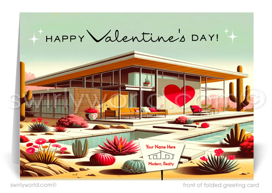 Retro MCM Mid-Century Home Atomic Desert Modern Valentine's Day Cards for Realtors