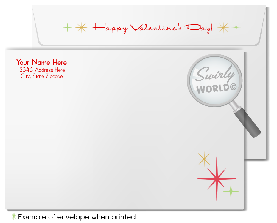 Mid-Century Modern Valentine’s Day Cards for Realtors with Vibrant Desert Scene, Whimsical Hearts