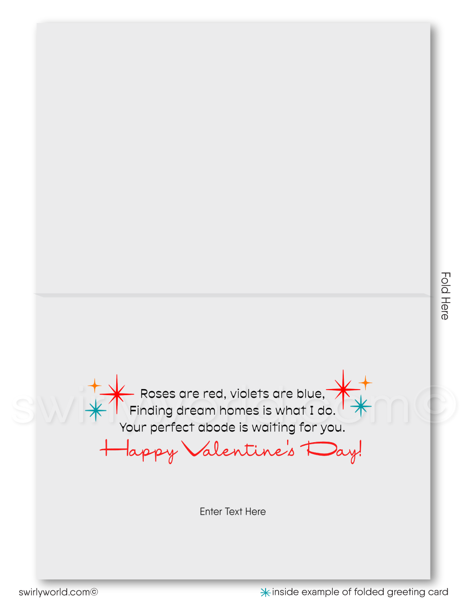 Mid-Century Modern Valentine’s Day Cards for Realtors with Custom Logo Space, Vibrant Desert Design