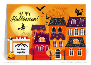Houses Neighborhood Halloween Cards Fall Autumn Marketing to Clients from Realtor®