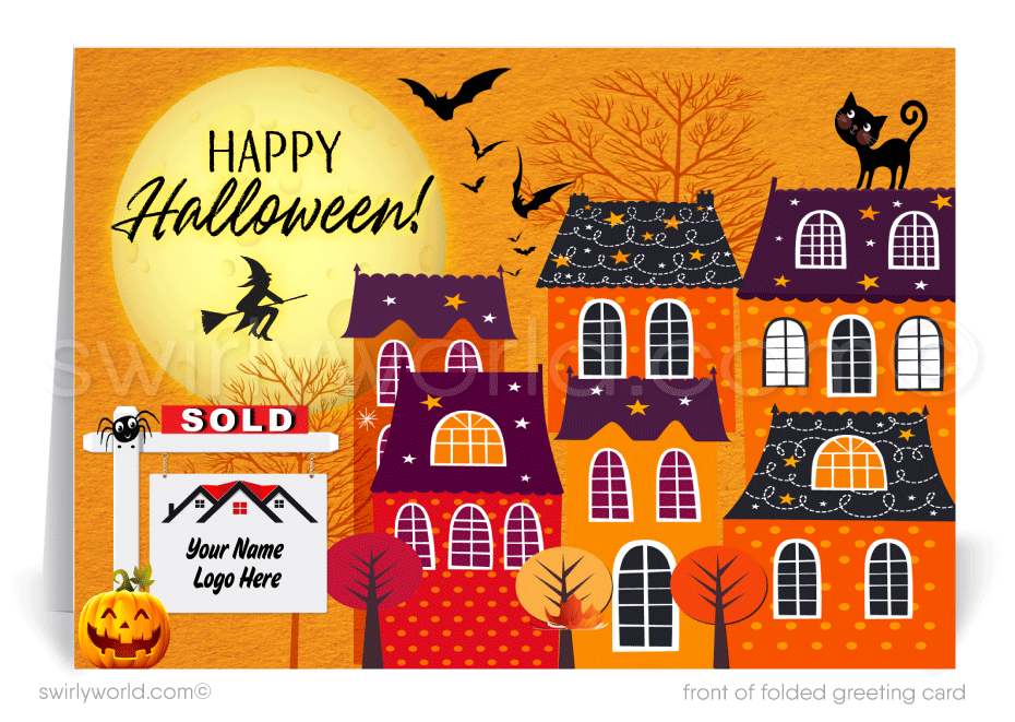 Houses Neighborhood Halloween Cards Fall Autumn Marketing to Clients from Realtor®