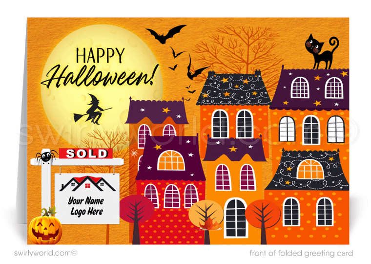 Houses Neighborhood Halloween Cards Fall Autumn Marketing to Clients from Realtor®