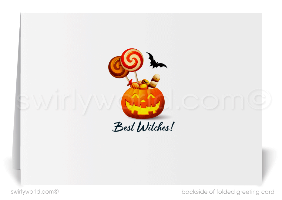 Neighborhood of Decorated Homes Trick or Treat Halloween Greeting Cards for Clients