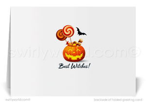 Neighborhood of Decorated Homes Trick or Treat Halloween Greeting Cards for Clients