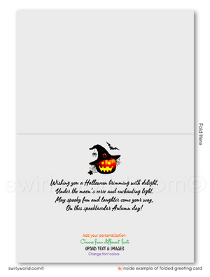 Whimsical Haunted "Trick or Treat" Printed Halloween Greeting Cards for Business Clients