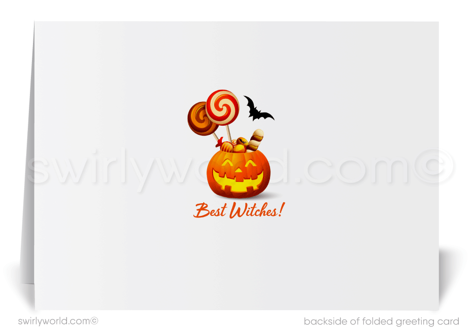 Whimsical Haunted "Trick or Treat" Printed Halloween Greeting Cards for Business Clients