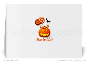 Whimsical Haunted "Trick or Treat" Printed Halloween Greeting Cards for Business Clients