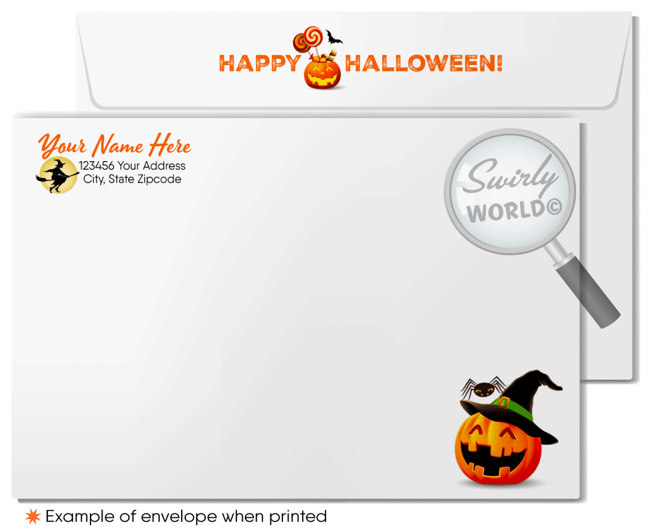 Whimsical Haunted "Trick or Treat" Printed Halloween Greeting Cards for Business Clients